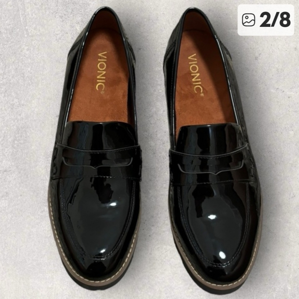 Vionic Black Patent Leather Platform Loafers - image 3